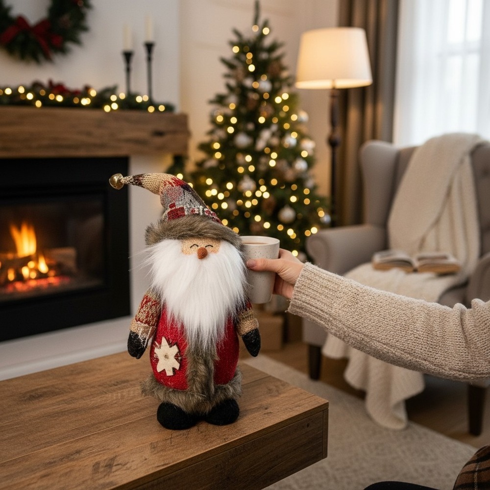 World Market Rustic Santa Figurine Red Excellent Faux Fur Burlap 25466331